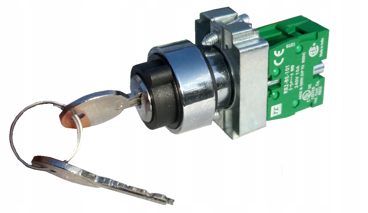Przełącznik 2pozycyjny z kluczykiem 22MM NO metal