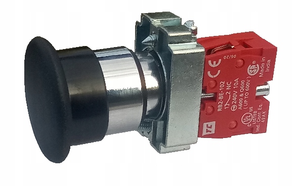 Przycisk awaryjny czarny grzybek stop 22mm metal