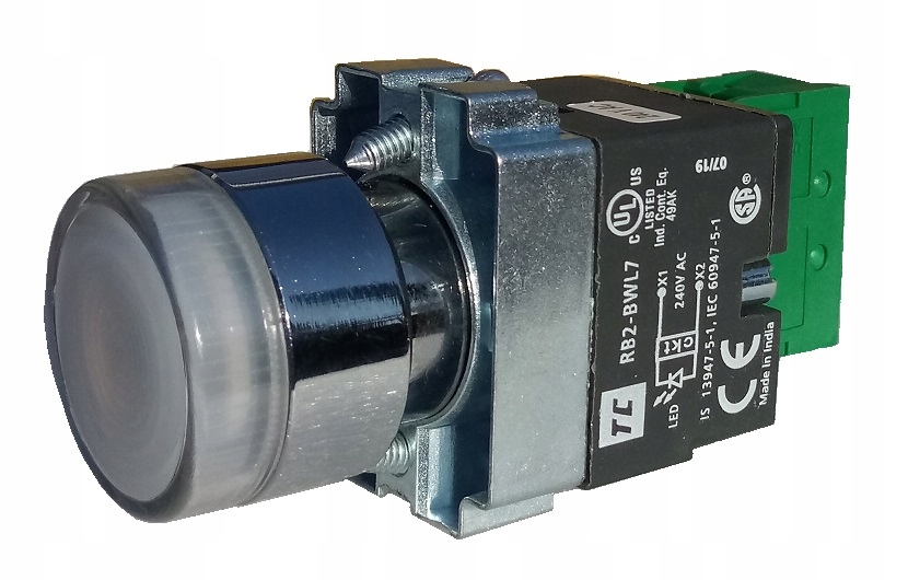 Przycisk podświetlany biały 230V + NO metal 22